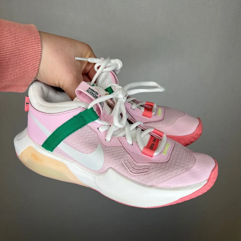 Nike Air Zoom‎ Crossover GS Pink Green White Basketball Shoes Kids 3.5Y